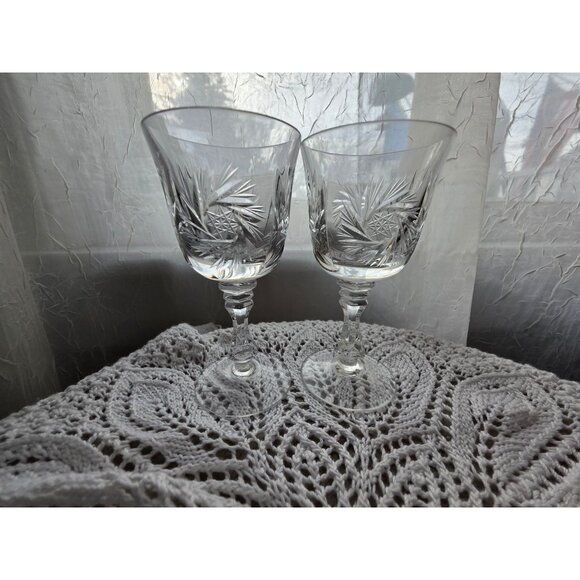 Vintage Crystal Cordial Glasses Set Of 2 With Starburst Etching - Picture 3 of 8